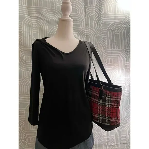 Bueno Red Plaid Tote Bag Faux leather Trim Shoulder Bag Large Zip Top - Picture 2 of 5